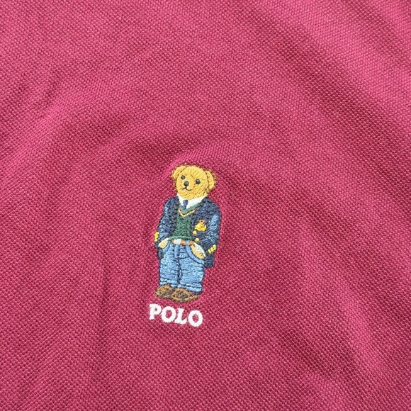 Polo by Ralph Lauren Men's Burgundy short sleeve Polo bear logo Shirt - Picture 9 of 11